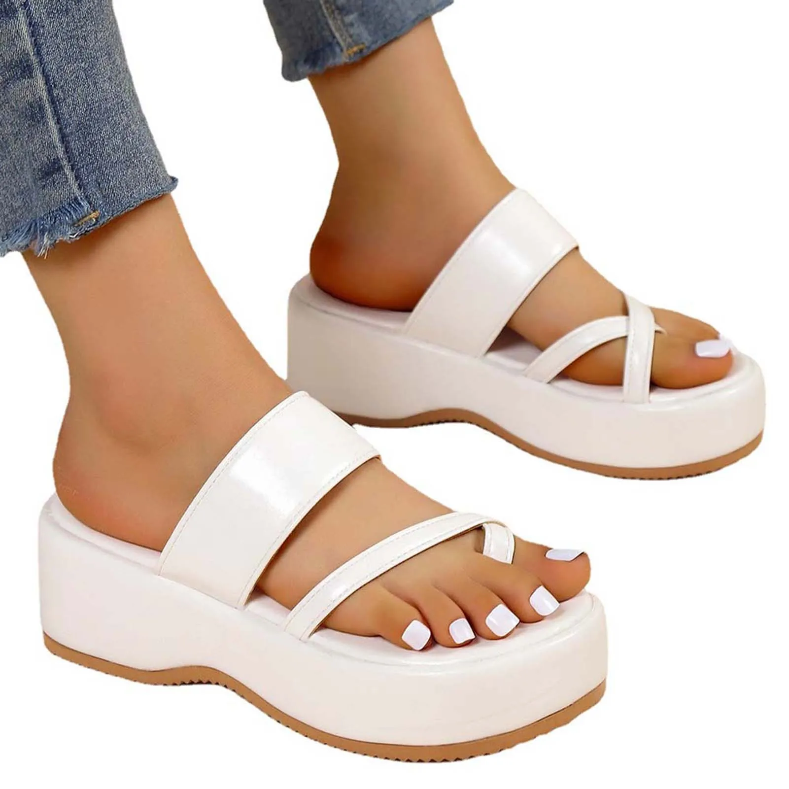 Solid-Color Thick Bottom Flip Flops Sandals Non-Slip Comfortable Beach Shoes For Beach Party