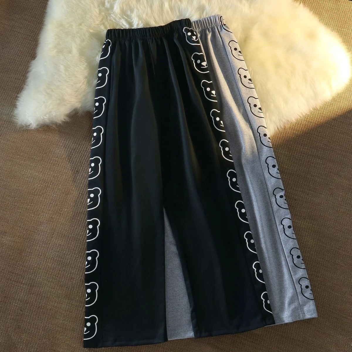 2023 Korean Fashion Women's Pants Cartoon Bear Print High Waist Wide Leg Pant Loose All-Match Trousers Kawaii Women's Sports Pan