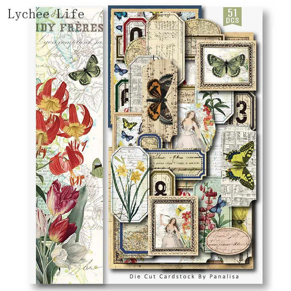 

Lychee Life 51Pcs Retro Butterfly Scrapbooking Paper Packs Art Bullet Paper For Happy Plannner Diy Decoraive Paper Crafts