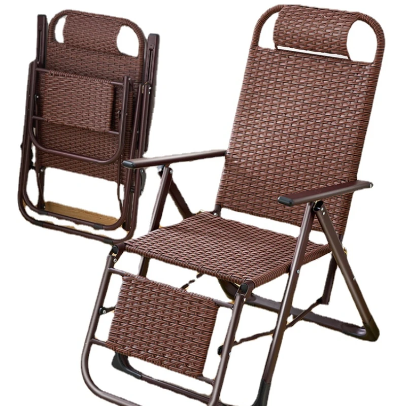 

HXL Rattan Rattan Chair Recliner Folding Lunch Break Balcony Leisure Arm Chair Lazy Beach Chair