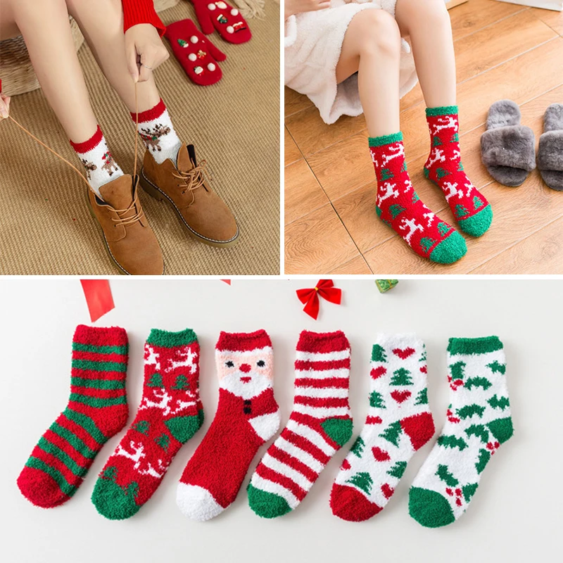 

Winter Undoor Bed Socks Coral Wool FLoor Socks New Year Christmas Gift Fluffy Warm Soft Colorful Casual Lounge Sock For Women