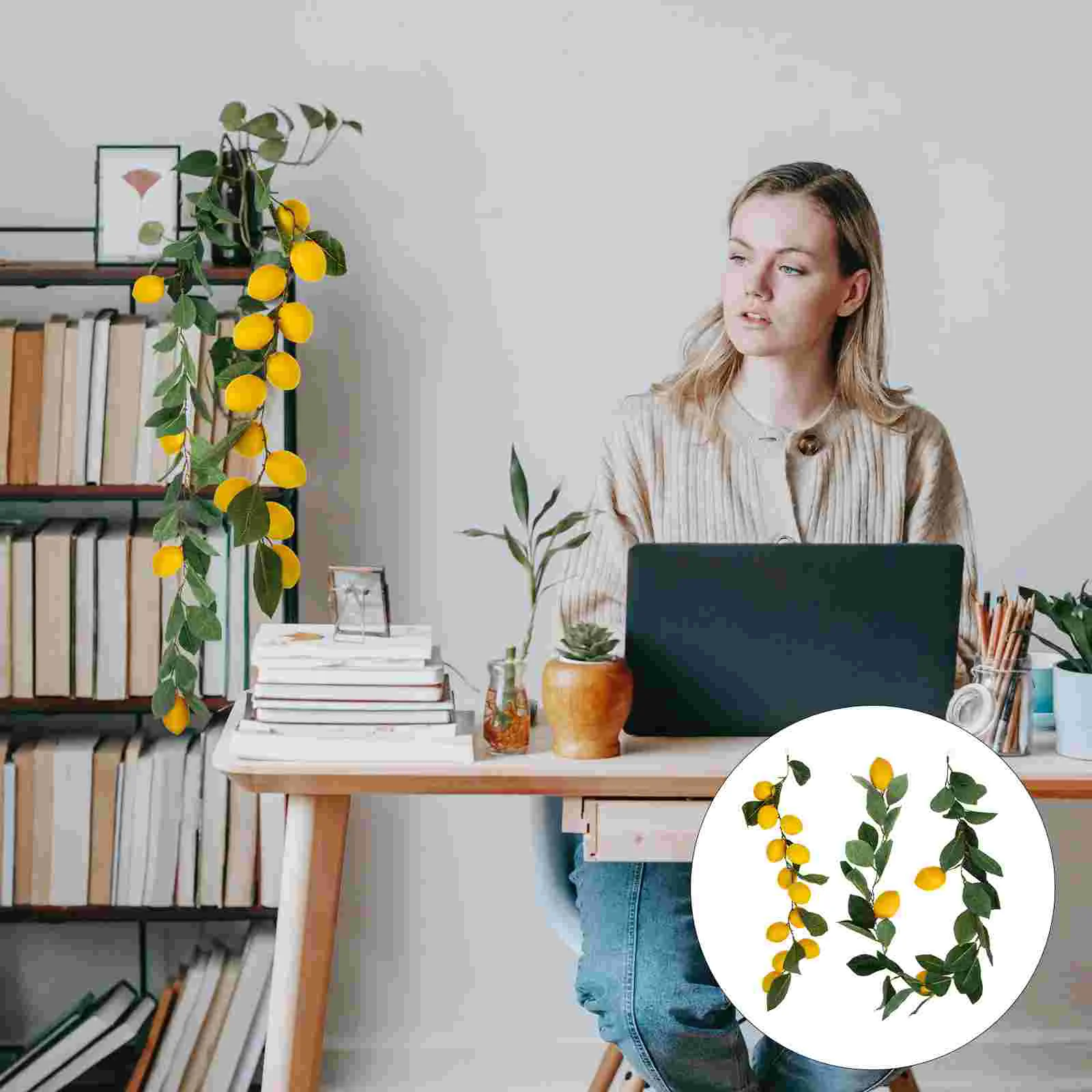 

Garland Lemon Fruit Artificial Fake Greenery Vine Springsummer Leaf Hanging Decoration Faux Door Front Decor Decorations Wall