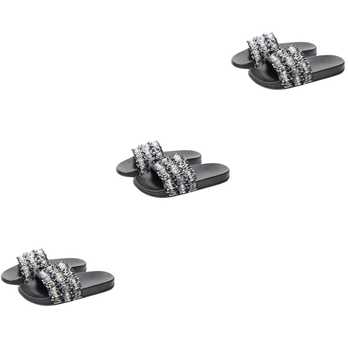 3 Pairs Platform Sandals Women Woven Pearl Slides Flat Slipper Braided Household 7.5 Pvc Miss