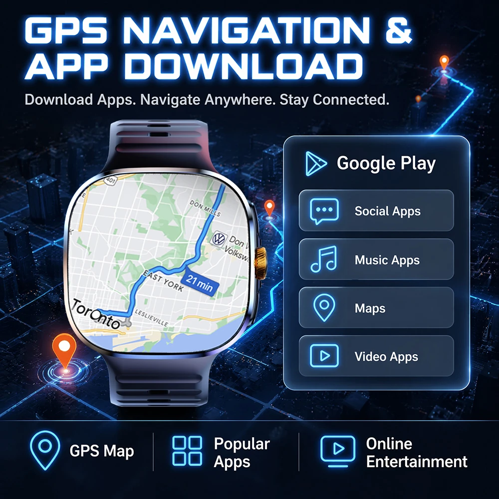 Фото Смарт-часы 4G Full Network 5G с AMOLED-экраном 720*720, 16 ГБ+256 ГБ ОЗУ, 2100 мАч, HD-видеозвонки, GPS, Wi-Fi, Google Smartwatch, Android 10 №2