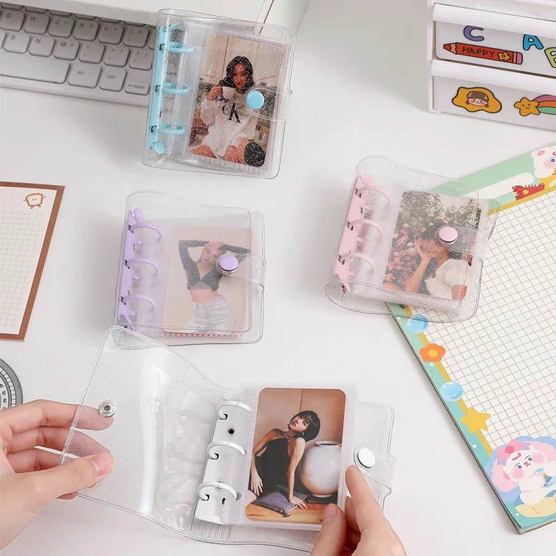 

Kawaii Bling 3 Inch Kpop Photocards Binder Collect Book with 10pcs Transparent Inner Pages Idol Photo Album Ins Book Stationery