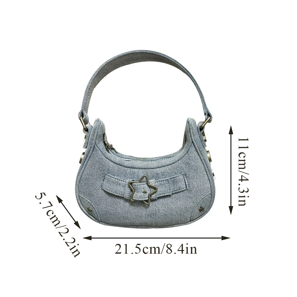 Fashion Star Women Handbag Vintage Underarm Bag Exquisite  Armpit Purse Denim PU Bag INS Single Shopping Ladies Shoulder Bag