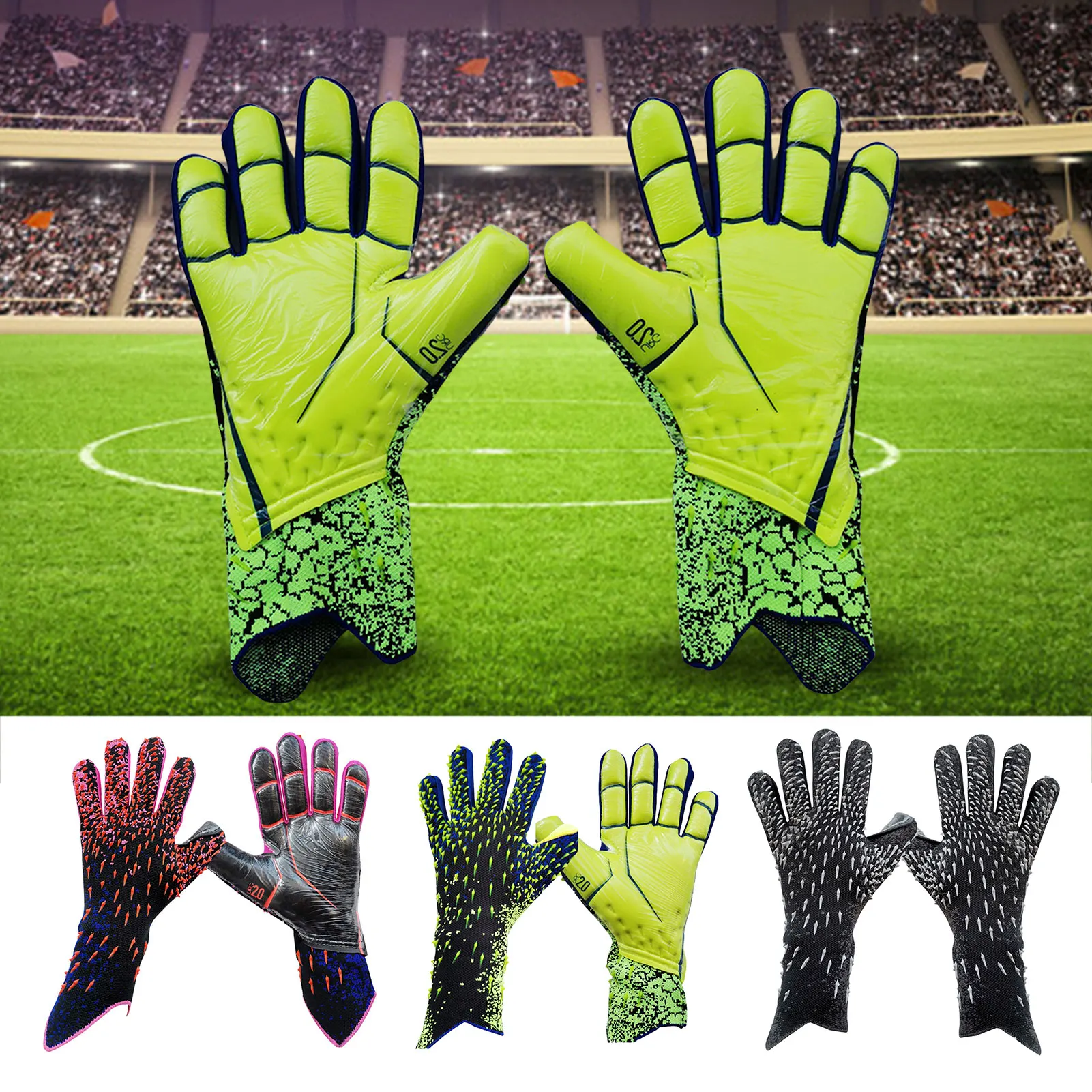 Football Goalie Gloves Latex Soccer Goalkeeper Gloves Anti-slip Thicken Finger Protection Gloves Sports Training Equipment