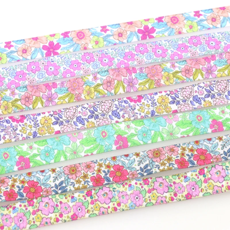 

DHK 5/8'' 50yards Flowers Printed Fold Elastic FOE Stretch Ribbon Hairbow Headwear Accessories Craft DIY Sewing D1974