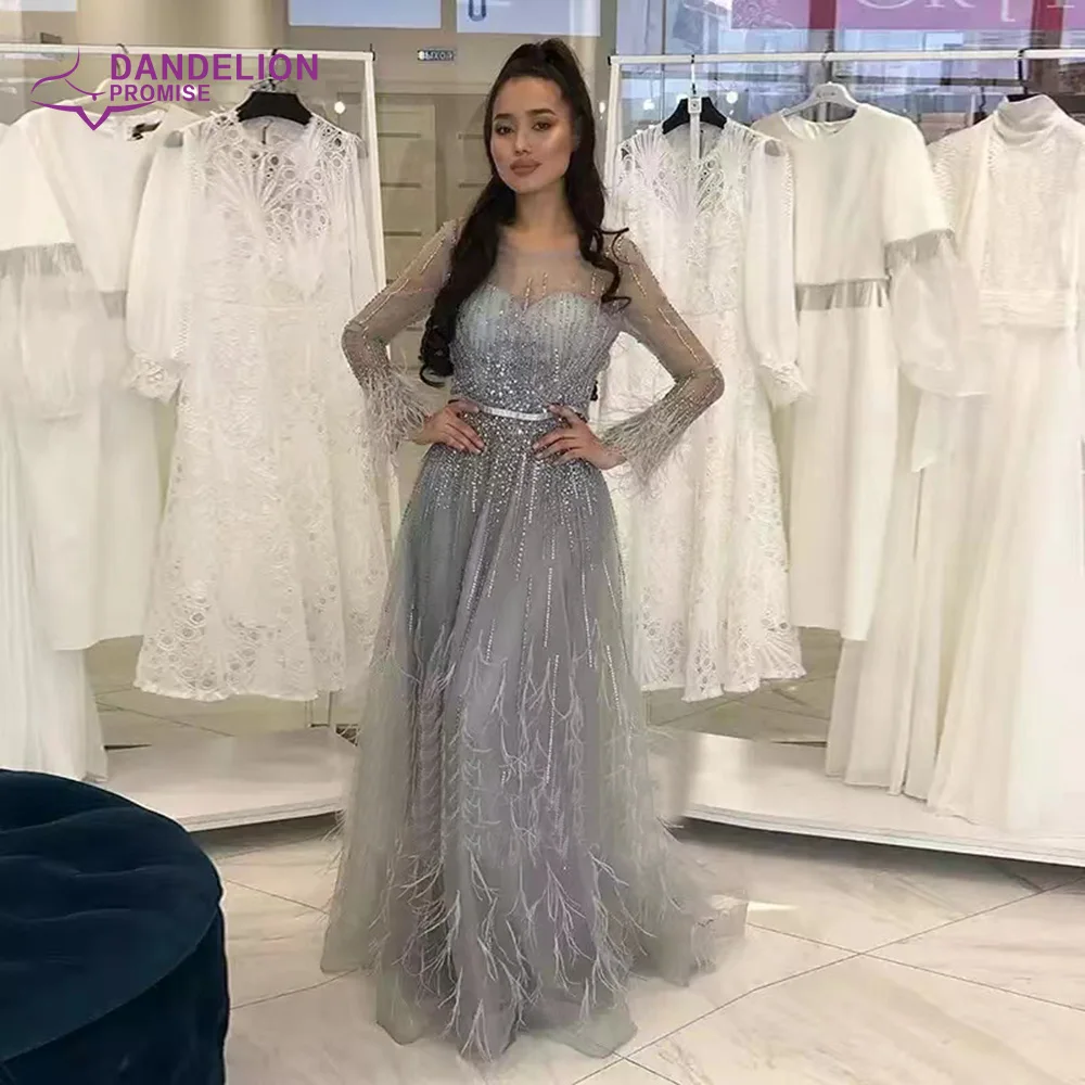 

Arabic Long Sleeves Silver Evening Dress Dubai Feahers Sequin Gold Muslim Formal Dresses 2022 Elegant Long Burgundy Party Gowns