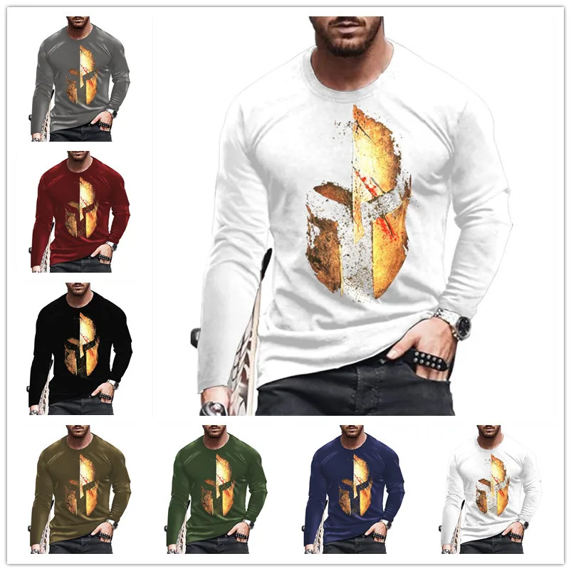 

2023 Spring Hot Selling Men's Clothing 3d Printed Retro Knight Long Sleeve Crew Neck Personality T-shirt Men's Marlet