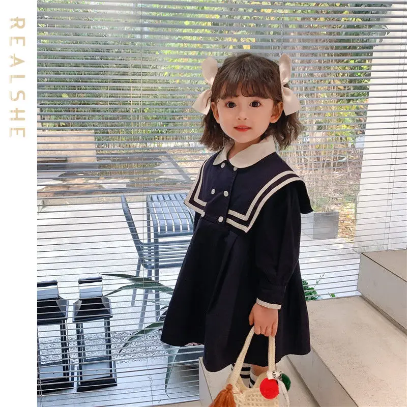 

Autumn Long Sleeve Lapel Princess Dress 2023 New Girls Dress Kid Clothes Preppy Style Children Dress For 2-6Y Girls