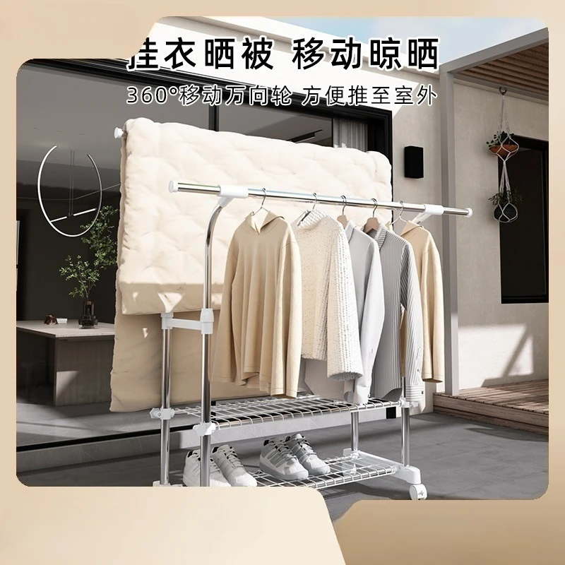 

Floor-to-ceiling household double pole movable drying rack balcony telescopic stainless steel thickened clothes drying pole