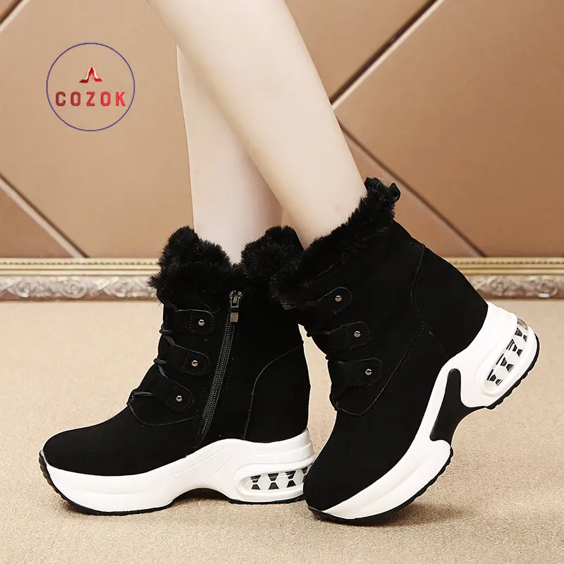 

Женские зимние теплые кроссовки, плюшевые ботинки на платформе, женские ботильоны, женская повседневная обувь на массивном каблуке, сапоги ...