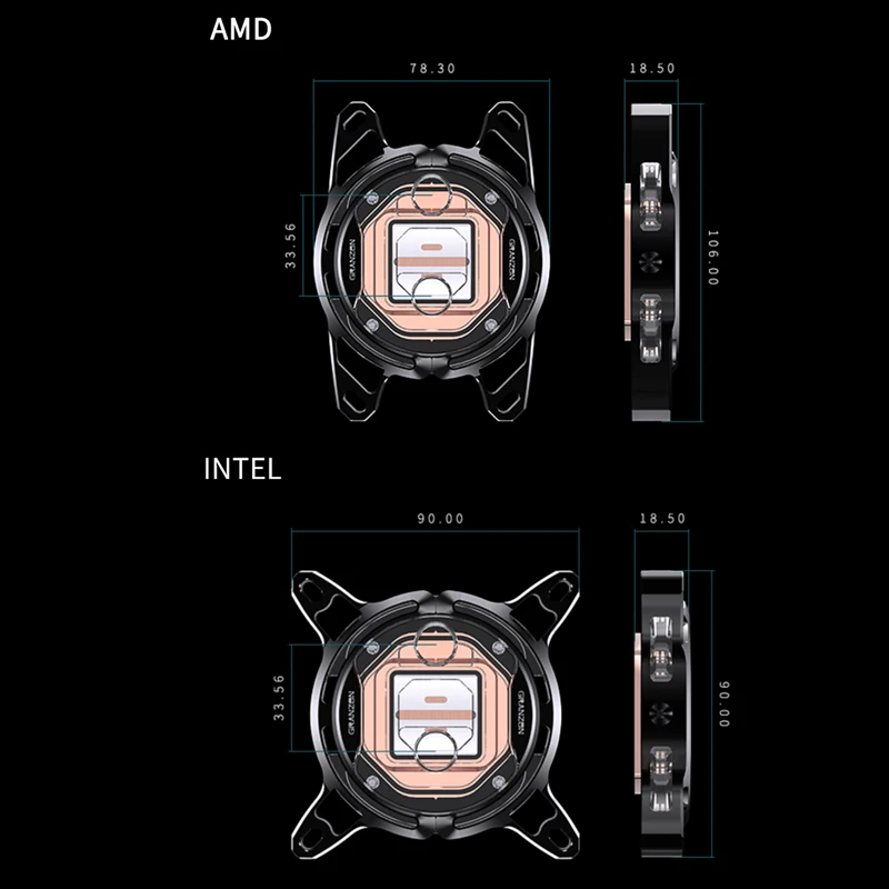 Блок центрального процессора Granzon 0 15 ММ струйный микроканал для INTEL Lga115x/1200 и AMD