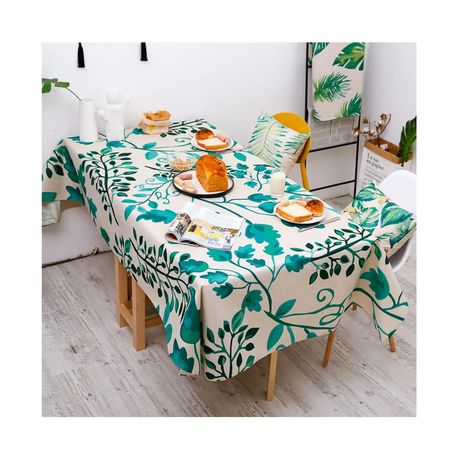 

Cotton Linen Tablecloths, Waterproof Table Covers Pastoral Style Plants Printing Style 2 Dining Table Coffee Table Deco