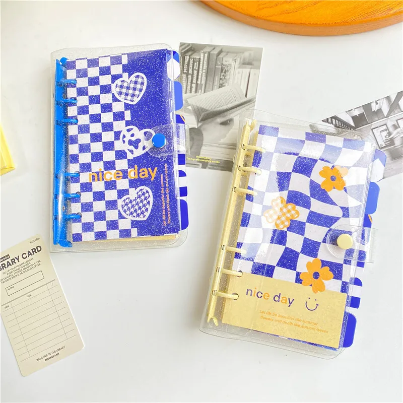 

A6 PVC Transparent Grid Sky Blue Yellow Notebook with 80 Inner Page Loose-Leaf Notebook Shell Journal Planner Office Stationery