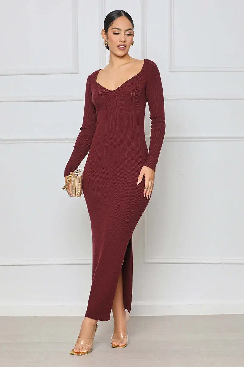 

Hot Sale Autumn New Womens Knitting Pit Strip Fabric Sexy Backless Split Dress Long Dress 2022 Fashion Elegant Bodycon Dress