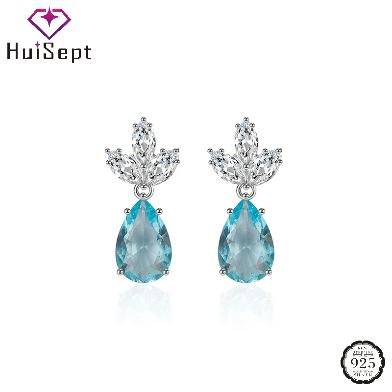 

HuiSept Fashion Women Earrings Silver 925 Jewelry with Sapphire Zircon Gemstone Water Drop Shape Earring for Wedding Party Gift