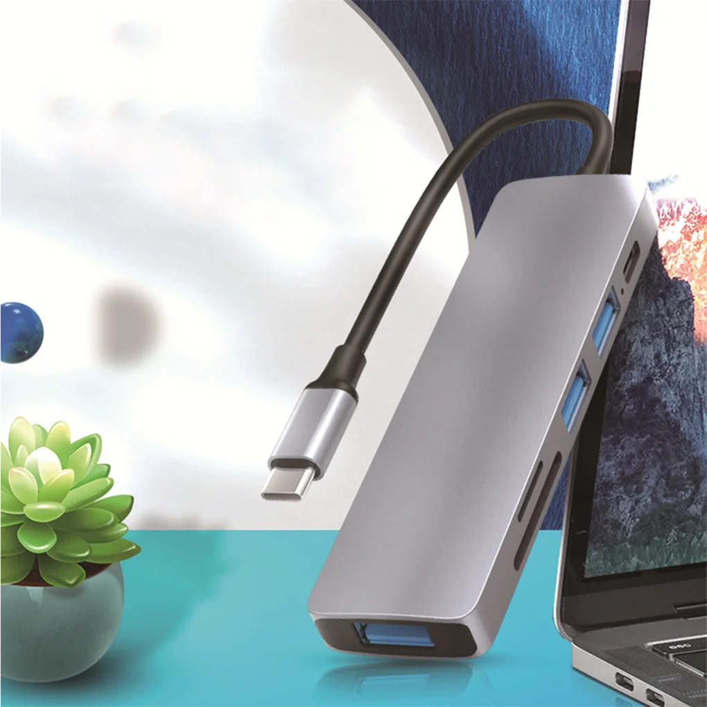 

6 in 1 UBS C Hub Cables Connector Tool Data Transfer Connecting Fitting Multi Port Computer External Cards Reader