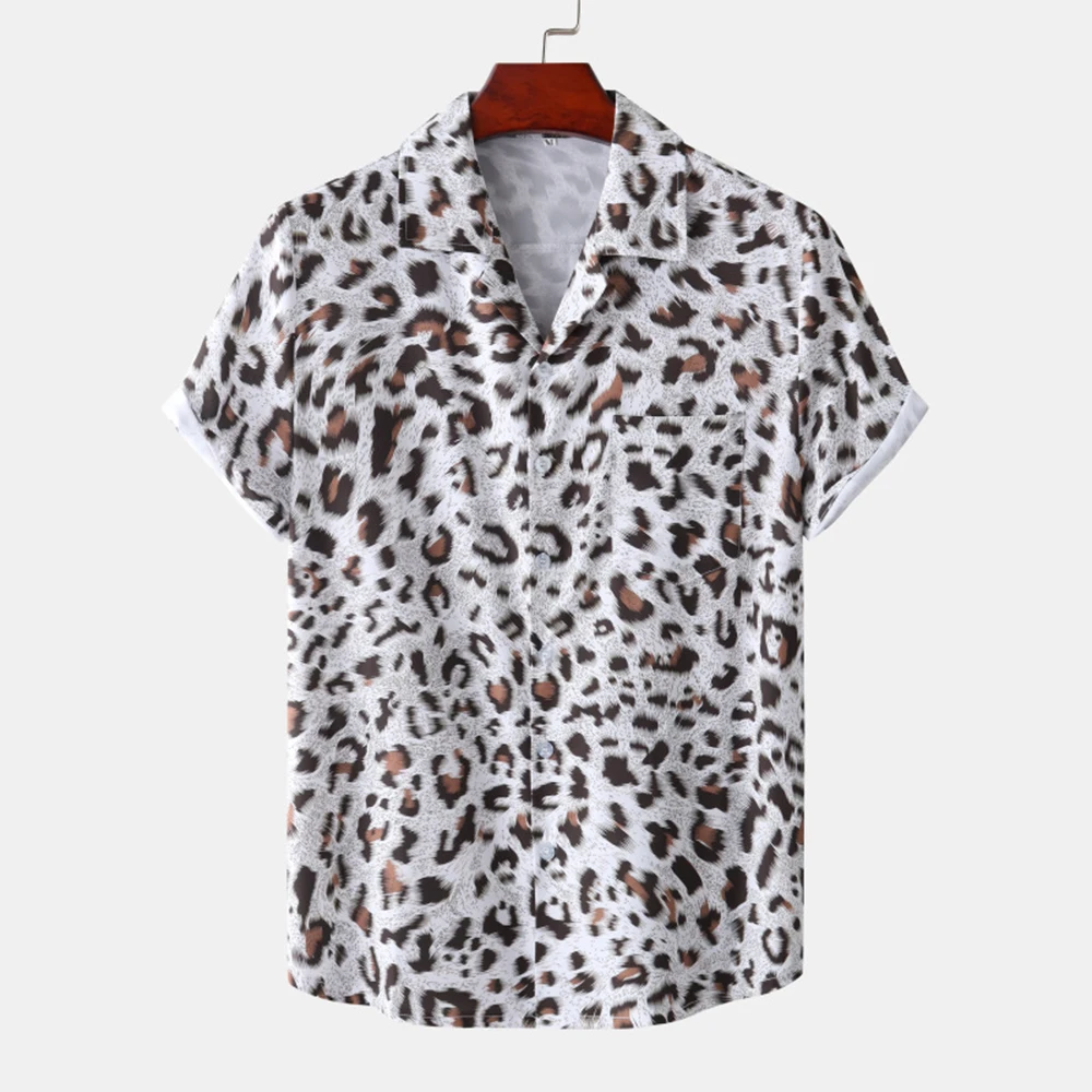 

Mens Short Sleeve Lapel Up Leopard Loose M-3XL Male Men Neck Party Printed Sexy Shirt Blouse Shirts Breathable