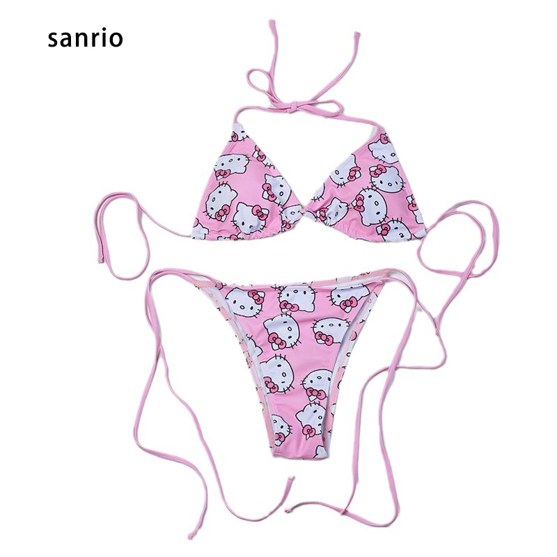 

Sanrio Anime Cartoons Kawaii Hello Kitty Beach Bikini Swimsuit with Removable Breast Pad Sexy Cute Hello Kitty Sexy Underwear