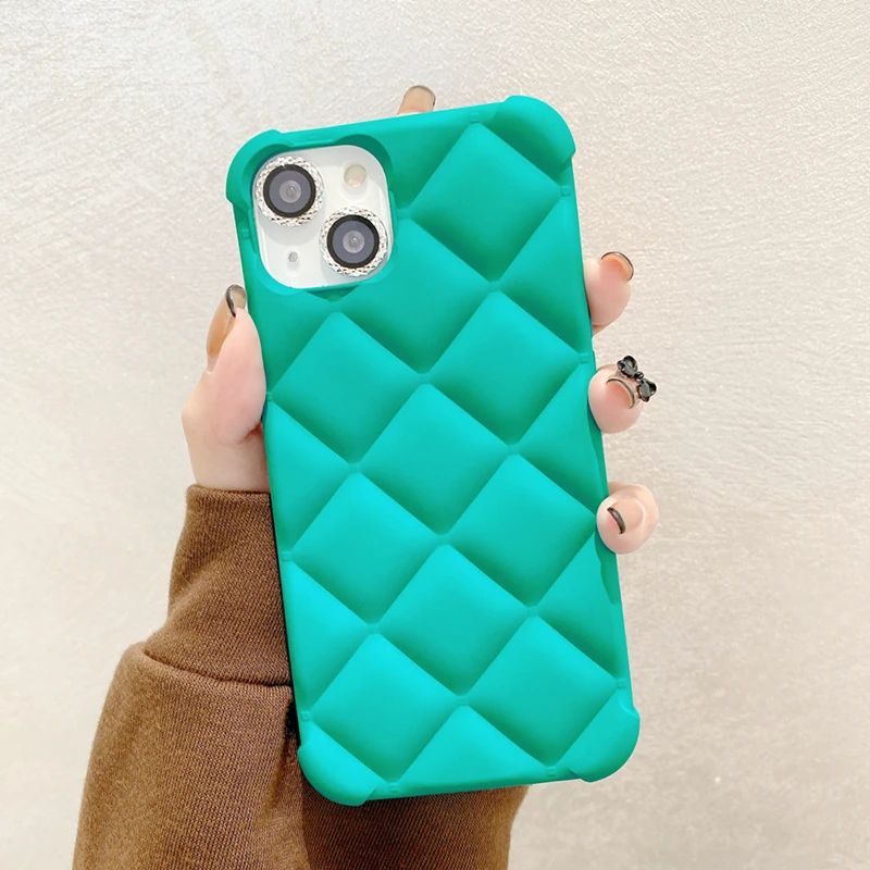 

3D Candy Color Luxury Diamond Lattice Phone Case For iPhone 11 12 13 Pro Mini X XR XS Max 7 8 Plus Plain Cute Soft Back Cover