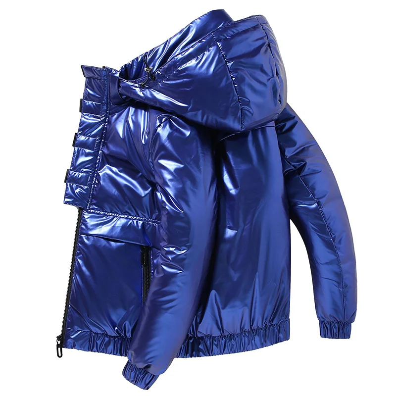 

Парка мужская с воротником-капюшоном, на утином пуху, белая ветрозащитная, блестящая, зима 868