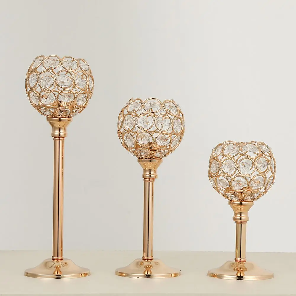 

Pillar Craft Romantic Dinner Wedding Ornament Wedding Church Tea Light Candlestick Candle Holder Gold Crystal Bowl