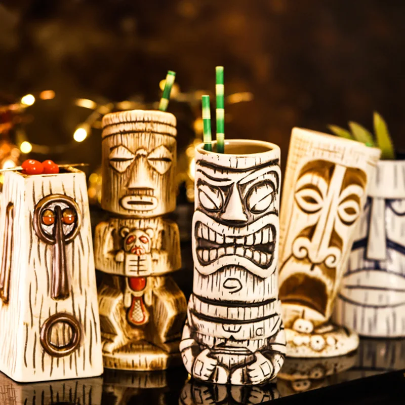 350ml-700ml Ceramic Tiki Mug Creative Human Face Porcelain Beer Wine Cup Hawaii Easter Island Zombie Cocktail Glass Party Mugs - купить по