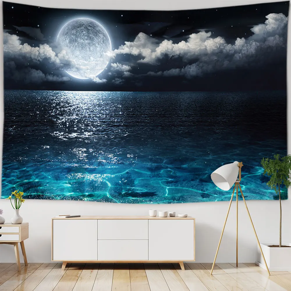 

Universe Galaxy Beautiful Aurora Moon Tapestry Lake Under The Night Sky Tapestry Backdrop Wall Decor Cloth Ceiling Table Cloth