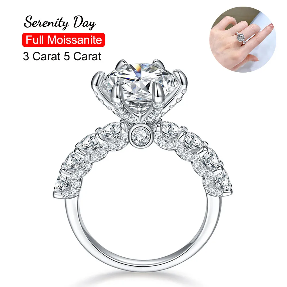 

Serenity Day Classic Six Claw 5 + 2.3 Carat Firework Cut Full Moissanite Ring S925 Silver Plate Pt950 Inlaid D Color VVS Jewelry