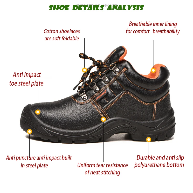 

PU soled Cowhide upper Boots Protection shoes Safety protection Anti impact puncture wear-resistant Work shoes