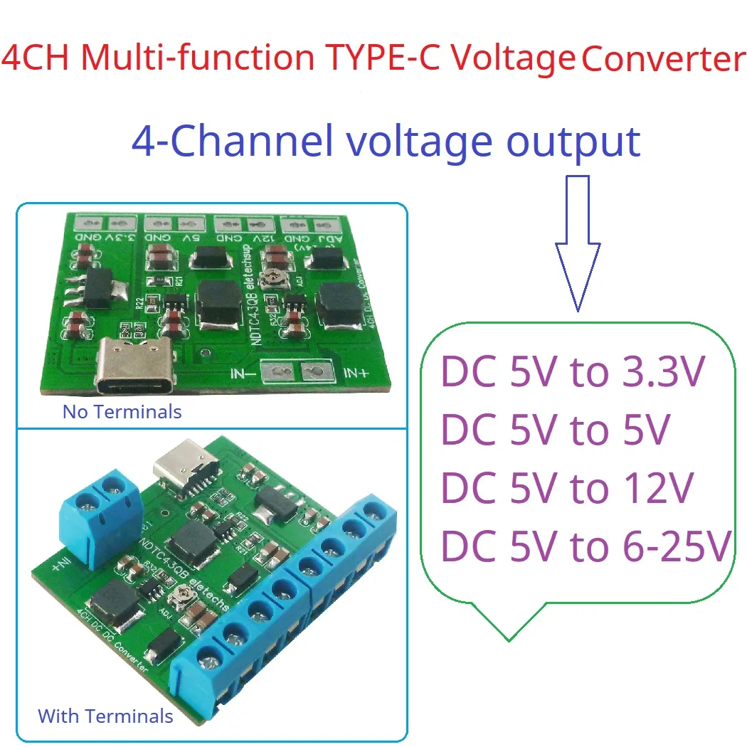 4CH 20W Многофункциональный модуль питания TYPE-C DC-DC LDO преобразователь 5 В до 24 15 12 9 6 3