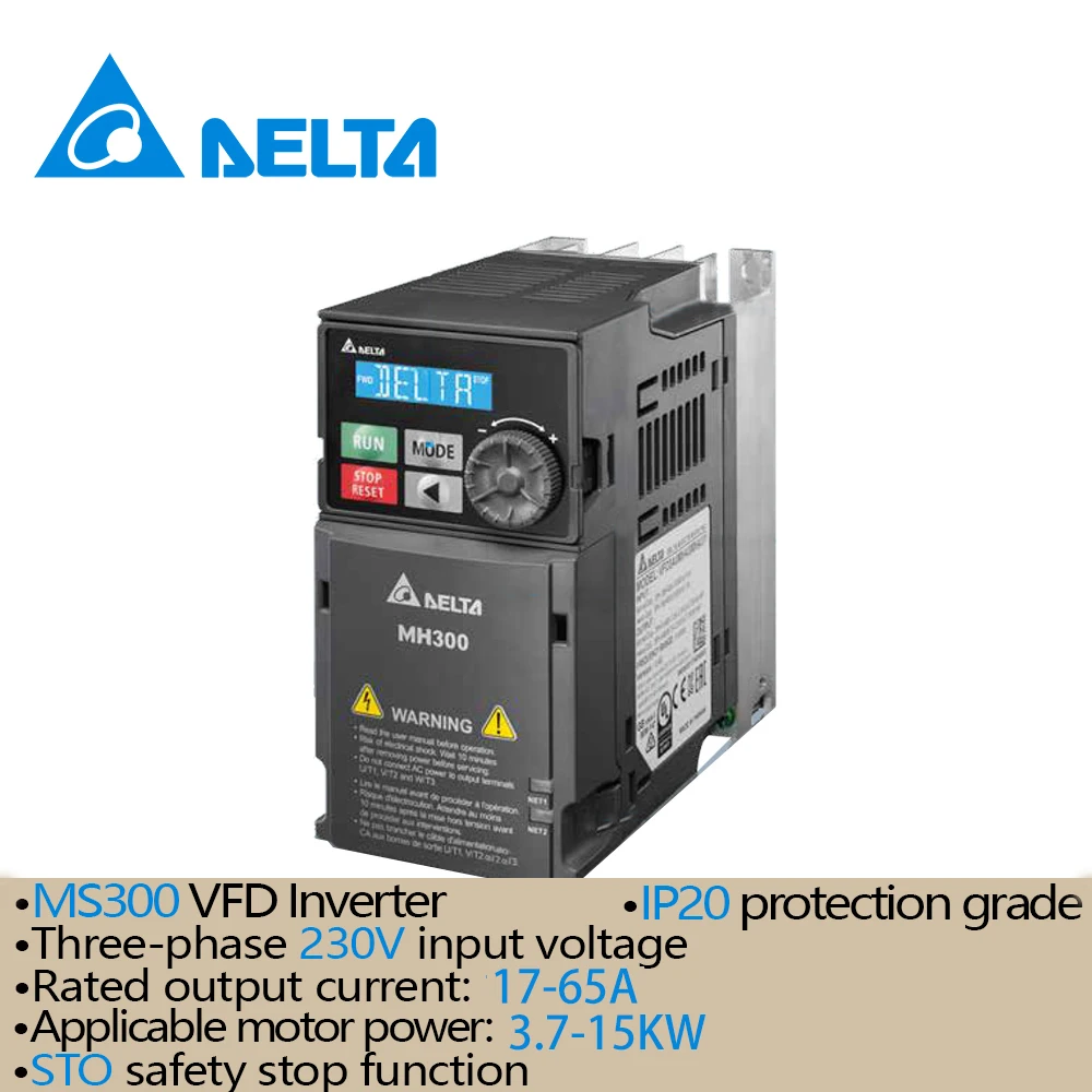 

Delta MS300 VFD Vector Control Inverter Drive 3.7-15kW 17-65A 230V Three Phase Output Frequency Converter HVAC Air Conditioner