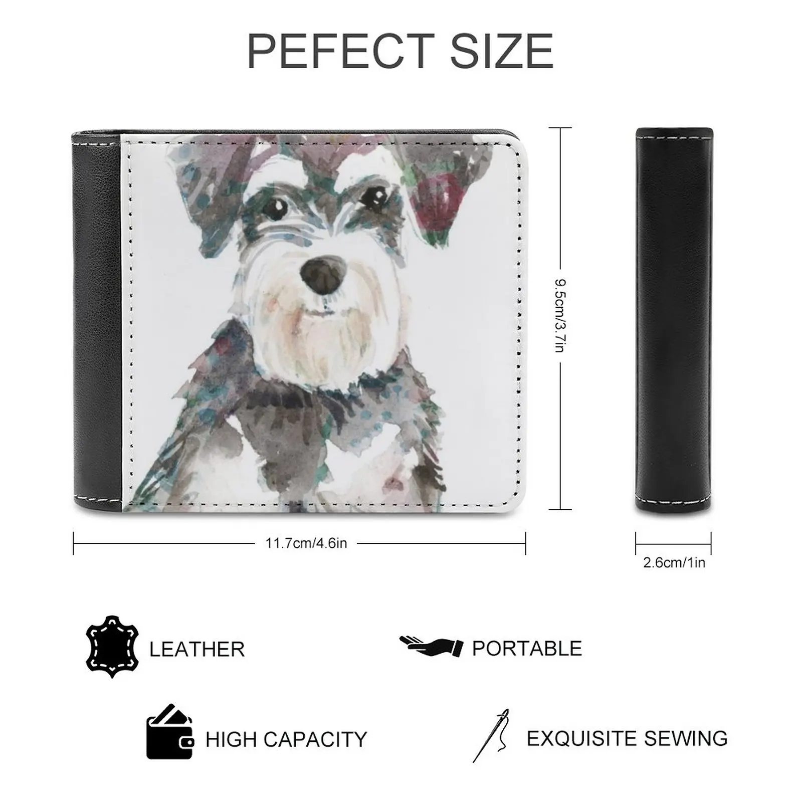 Фото Миниатюрные мужские кошельки Schnauzer с изображением собаки акварелью, маленькие кошельки для денег, новый дизайн, цена за доллар, топовый коше... №2