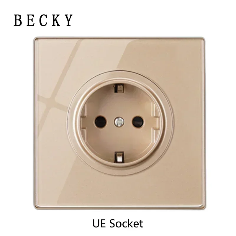 

Золотой стеклянный выключатель с розеткой и USB