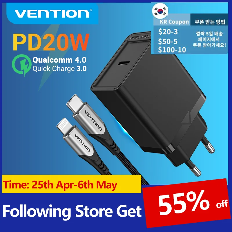 vention pd 20w usb charger quick charge 4 0 3 0 usb type c fast charger for iphone 13 12 xs xiaomi phone qc4 0 qc3 0 pd charger free global shipping