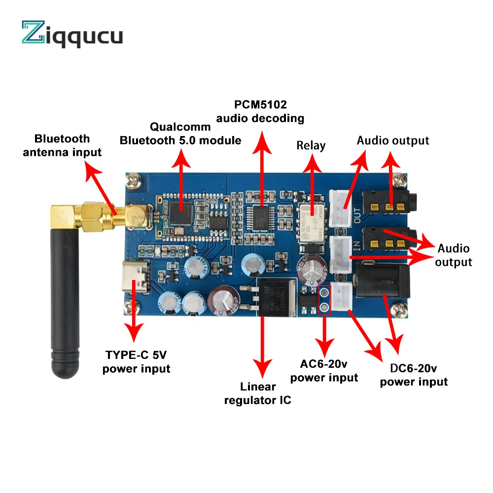 Плата приема сигнала PCM5102 декодер Qualcomm Bluetooth 5 0 плата декодирования без потерь