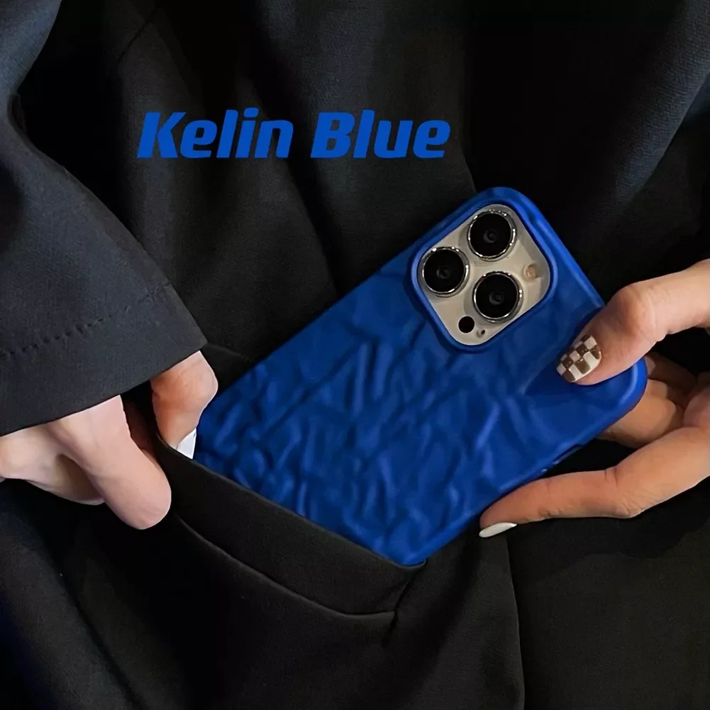 Free shipping for iPhone 11 12 13 Pro Max X Xr Xs Max 8 7 Plus 12 Mini 3D Water Ripple Matte Shockproof Cover Klein Blue Tin Foi