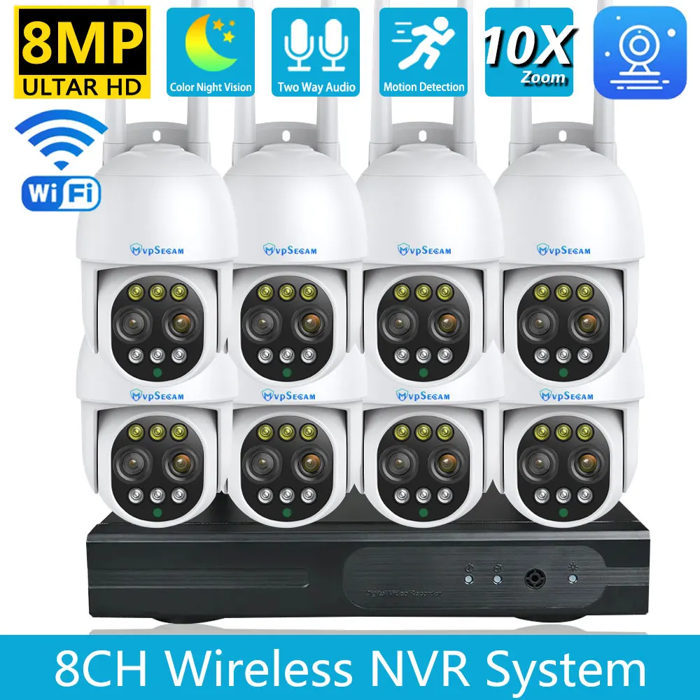 

4K 8MP WiFi Security Camera System WiFi 8MP Video Surveillance Set 8CH Nvr Kit Cctv Recording Outdoor Ip66 10X Zoom Camera 4K 8