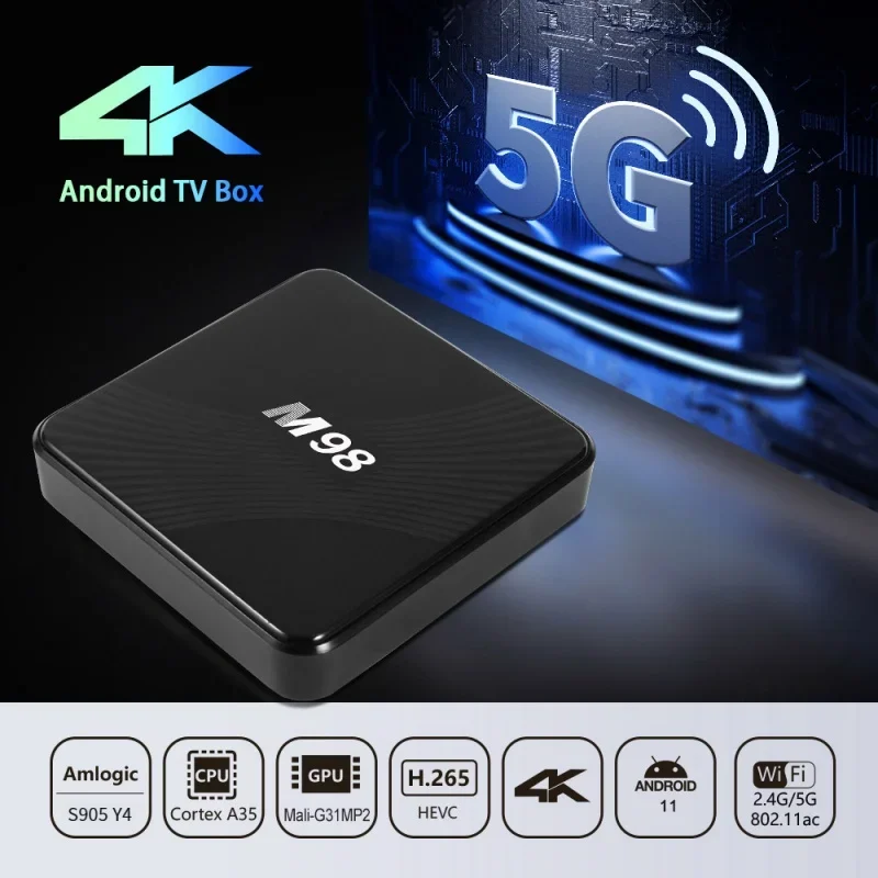 ТВ-приставка M98 Android 11 Amlogic S905Y4 поддержка двойного Wi-Fi 4G 5G BT 5 0 ATV HD 4K 3D AV1 2 ГБ 64