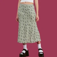 vintage floral print long skirt women harajuku brand fashion kiko skirts sweet girls elastic high waist maxi skirt streetwear