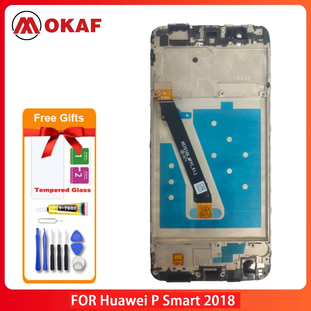 

OKANFU New Original For Huawei P Smart LCD+Touch Display With Frame Digitizer Display For Huawei P Smart 2018 FIG-LX1/L21/L22 LC