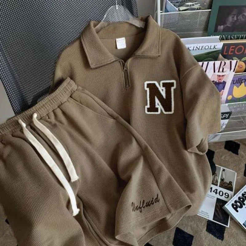 Vintage American Style Loose-Fit Summer Polo Shirt Set For Men And Women Trendy Short Sleeve Casual Sporty Chic Outfits |