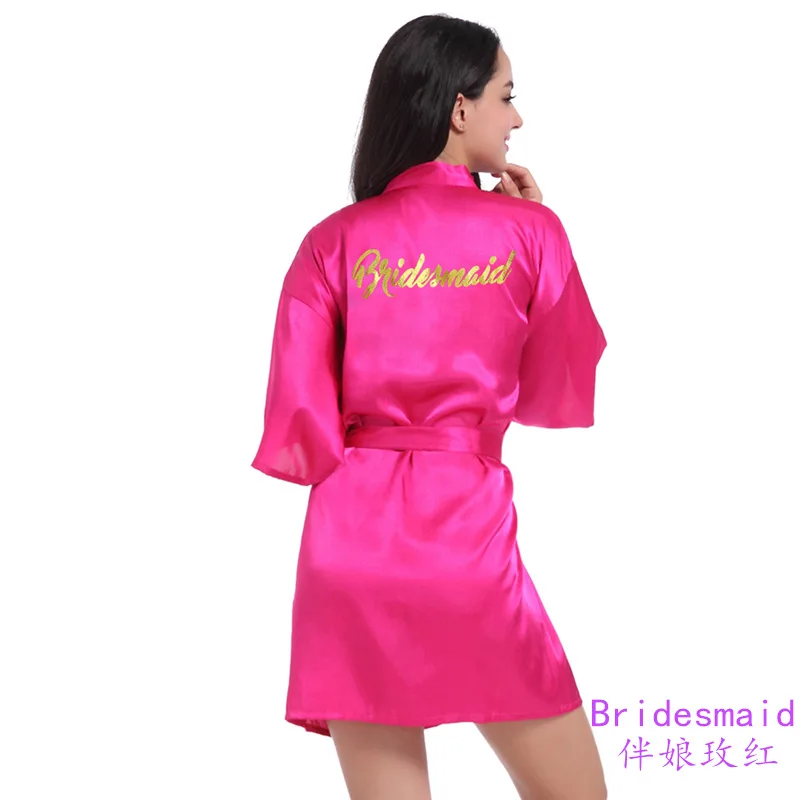 2022 Gilded Onion Powder Bridesmaid Morning Gown Wedding Dressing Gown Women's Thin Imitation Silk Cardigan Gown Pink