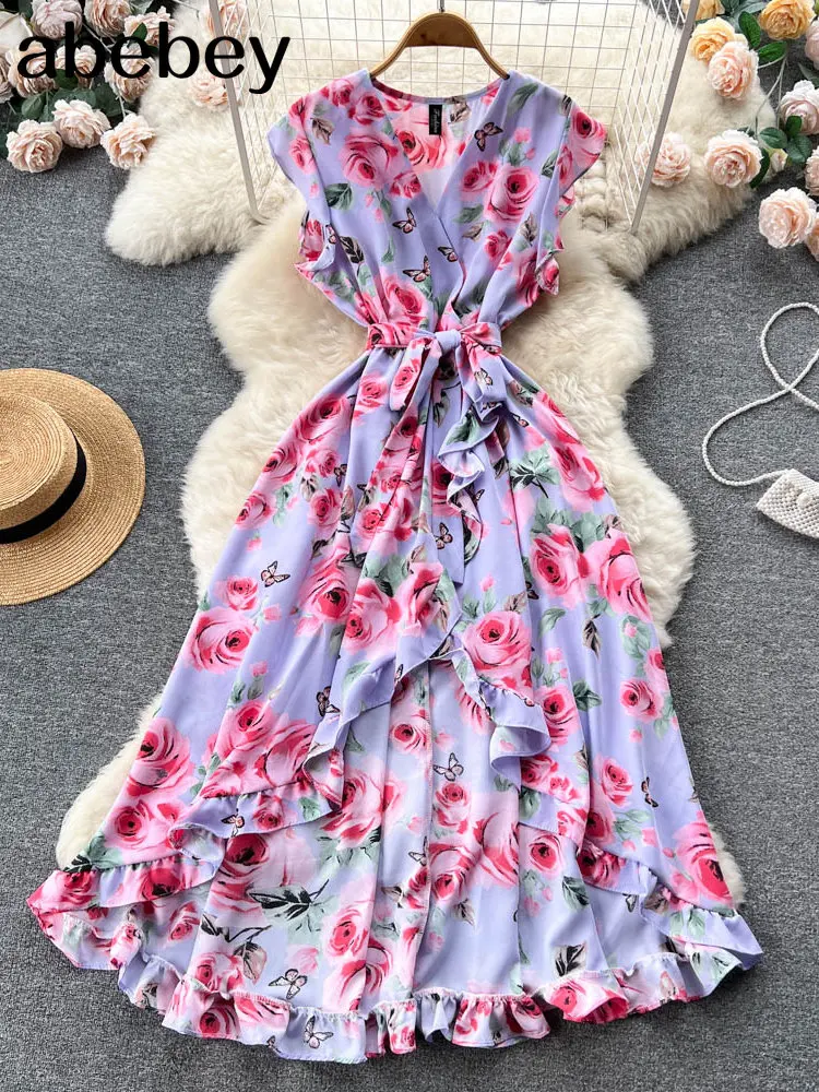 

Платье женское ТРАПЕЦИЕВИДНОЕ с V-образным вырезом, коротким рукавом и цветочным принтом