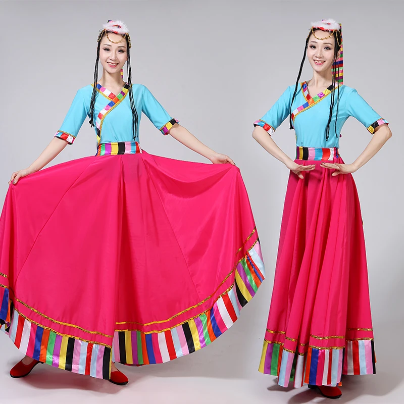 Chinese Traditional Costume Stage Dance Wear Folk Costumes Performance Festival Tibetan Outfit Long Skirts for Women Dancing