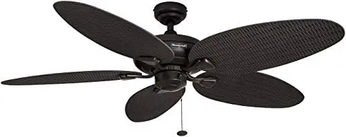 

Duval 52-Inch Tropical Ceiling Fan, Five Wet-Rated Wicker Blades, Indoor/Outdoor Damp Rated Fan, White