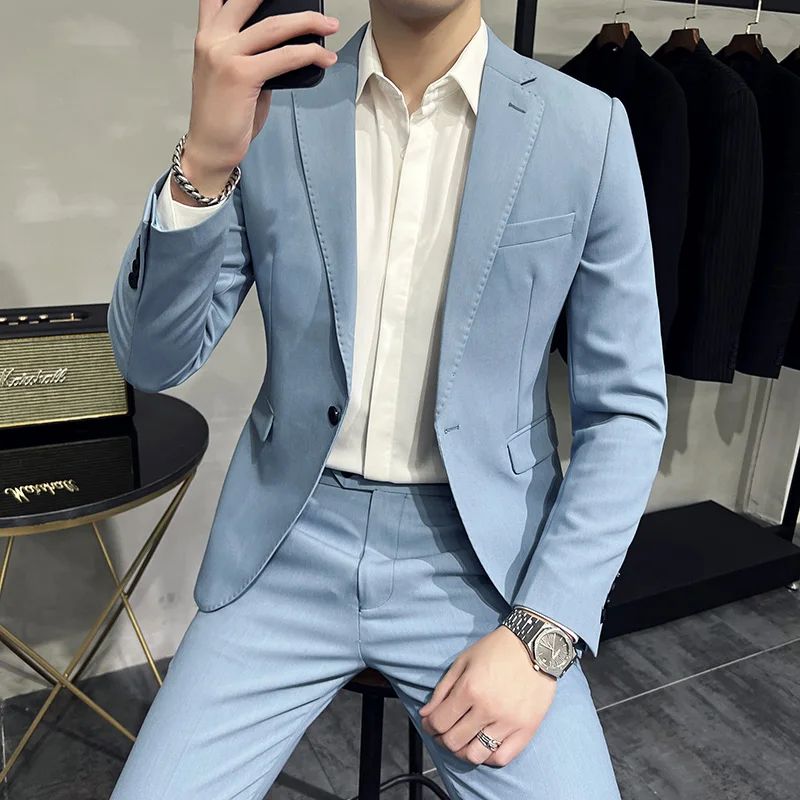 

2023 Эксклюзивный изысканный (костюм + брюки) Модный деловой красивый тренд Корейская версия облегающий мужской костюм из двух предметов