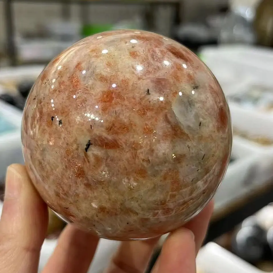 Шар из натурального оранжевого хрусталя 50-70 мм золотой камень для украшения дома.